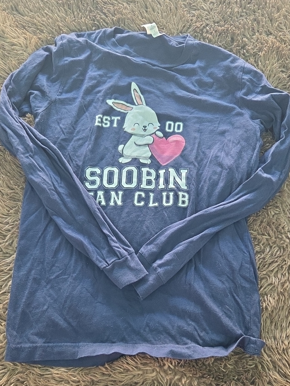 Bella Canvas Navy Long-Sleeve 'Soobin Fan Club' Tee with Pink Heart